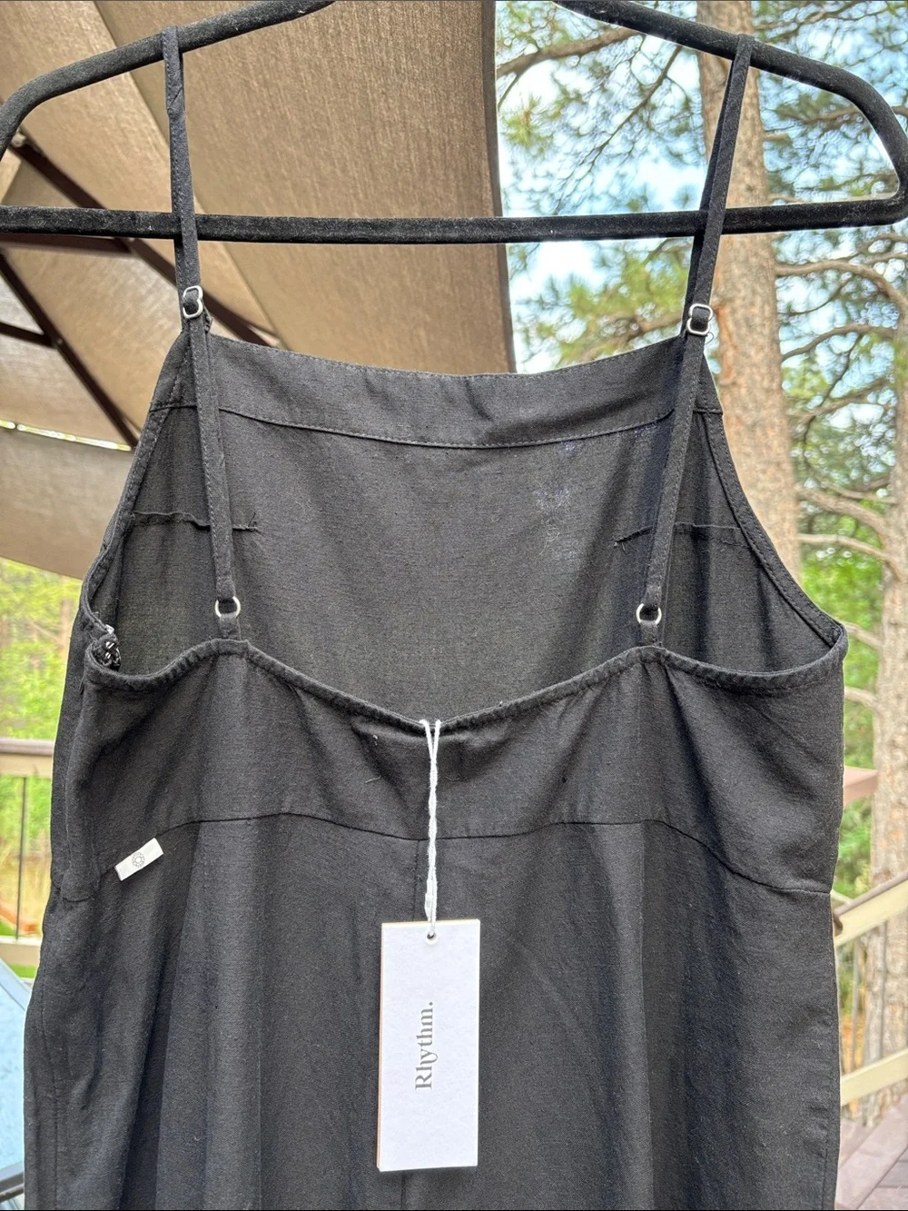 NEW! Rhythm. 12L Black Wide-Leg Linen Spaghetti-Strap Classic Jumpsuit Overalls - Picture 5 of 17